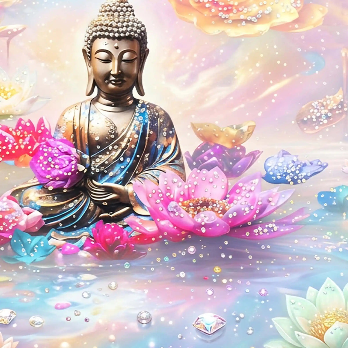 Modern Spiritual Calm Buddha Crystal Glass Painting