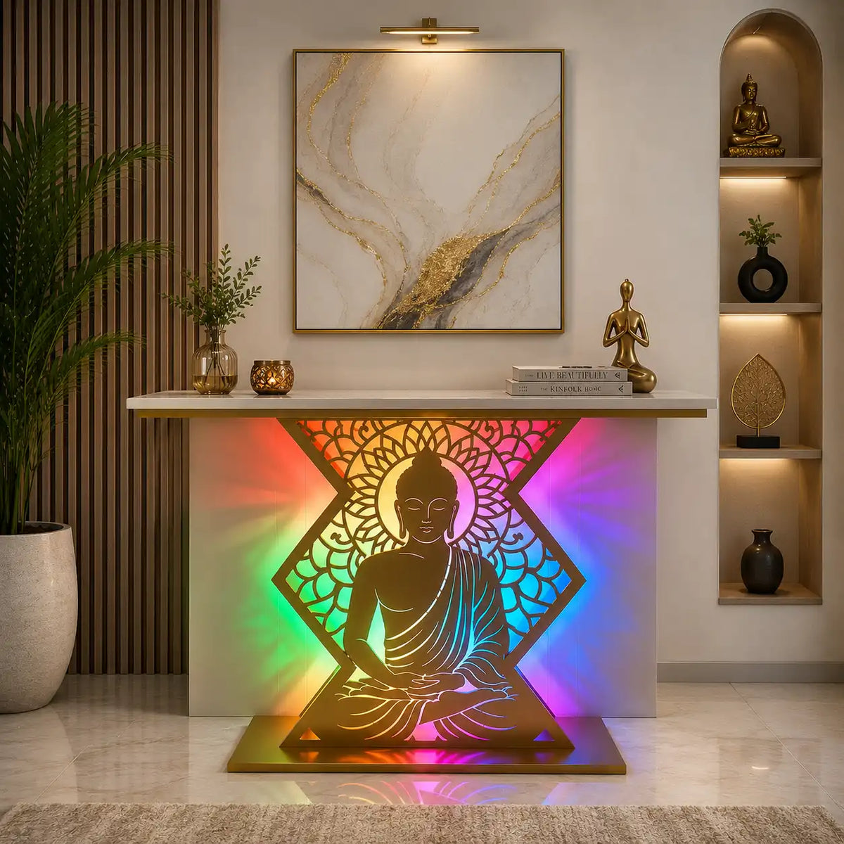 Modern Spiritual LED Buddha Console Table for Office (SS 302)