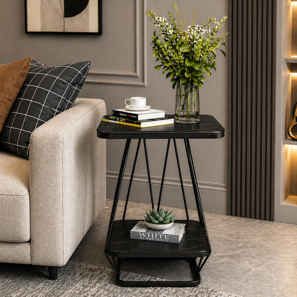 Modern Square Shaped Creative Artistic Black Metal Finish