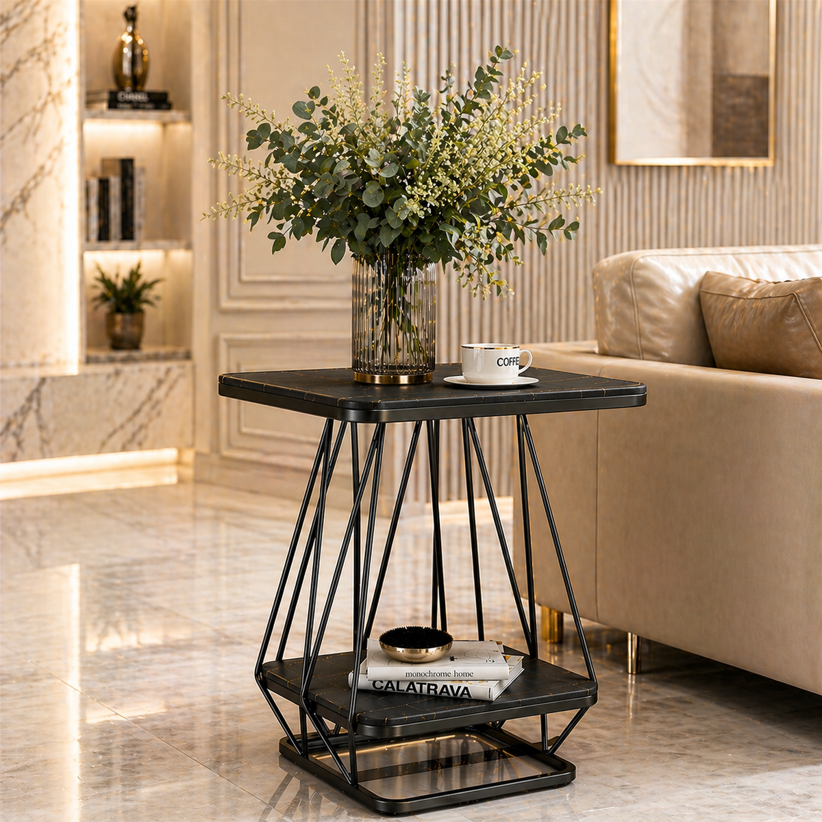 Modern Square Shaped Creative Artistic Black Metal Finish