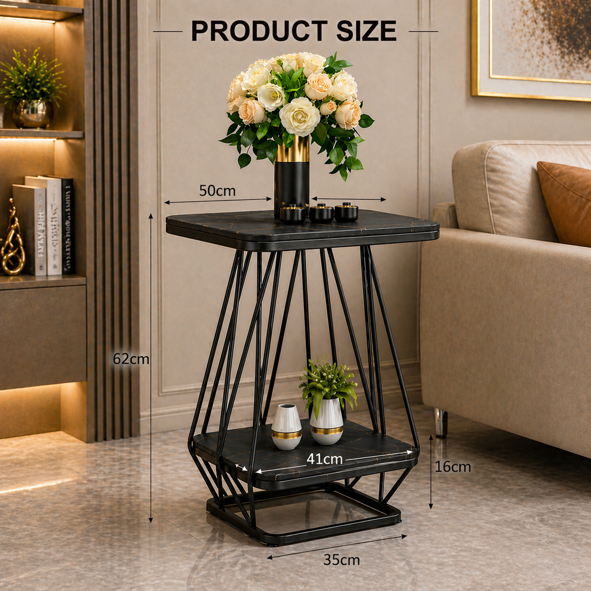 Modern Square Shaped Creative Artistic Black Metal Finish