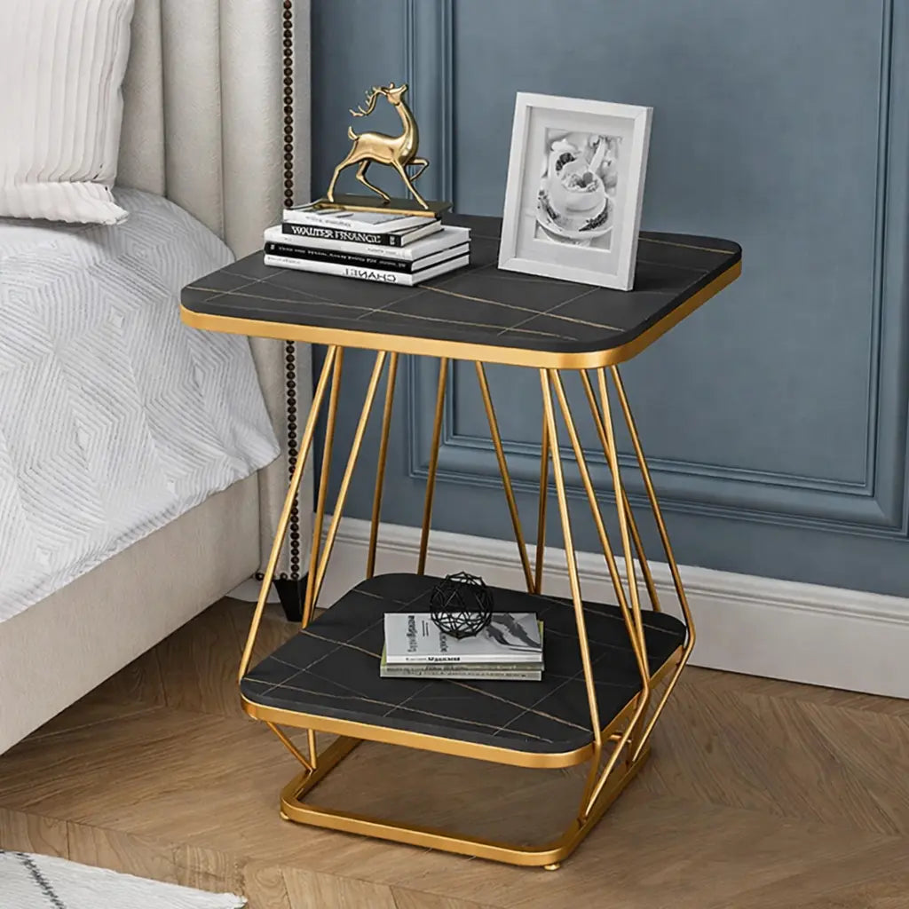 Modern Square Shaped Creative Artistic Golden Metal Finish with Black Marble