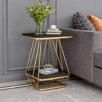 Modern Square Shaped Creative Artistic Golden Metal Finish with Black Marble