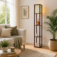 Modern Style Wooden Floor Lamp With Shelf For Living Room, Bedroom