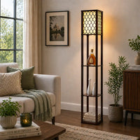 Modern Style Wooden Floor Lamp With Shelf For Living Room, Bedroom