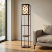 Modern Style Wooden Floor Lamp With Shelf For Living Room, Bedroom