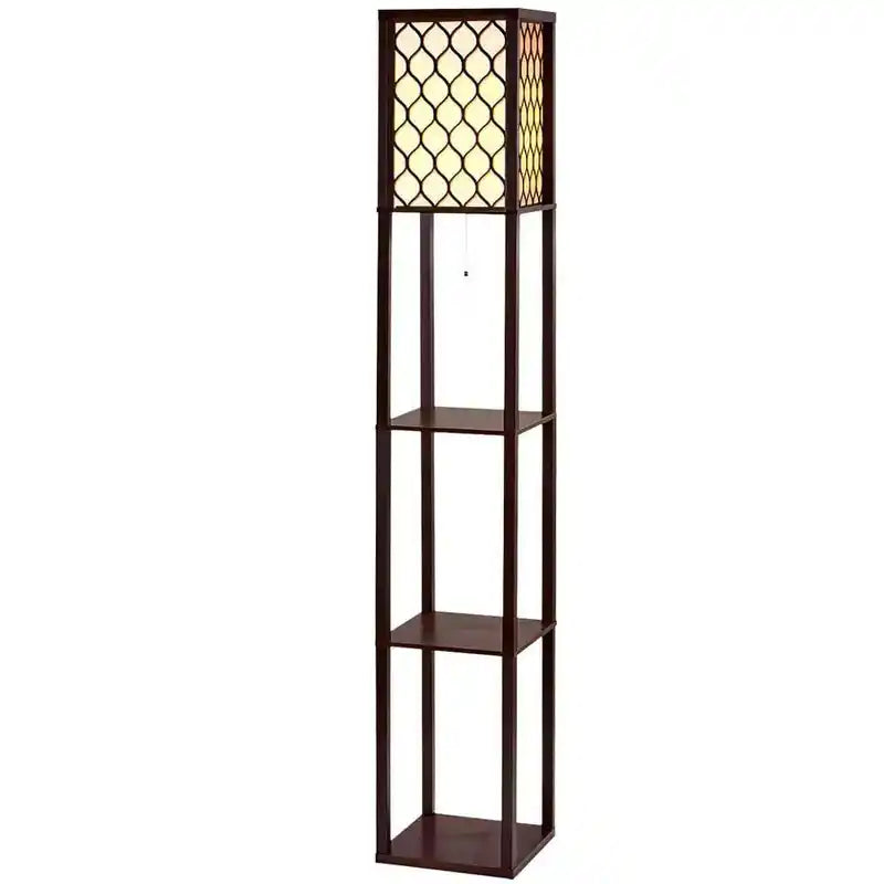Modern Style Wooden Floor Lamp With Shelf For Living Room, Bedroom