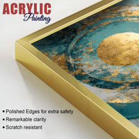 Modern Teal & Golden Geometric Abstract Acrylic Floating Wall Painting Set of 2