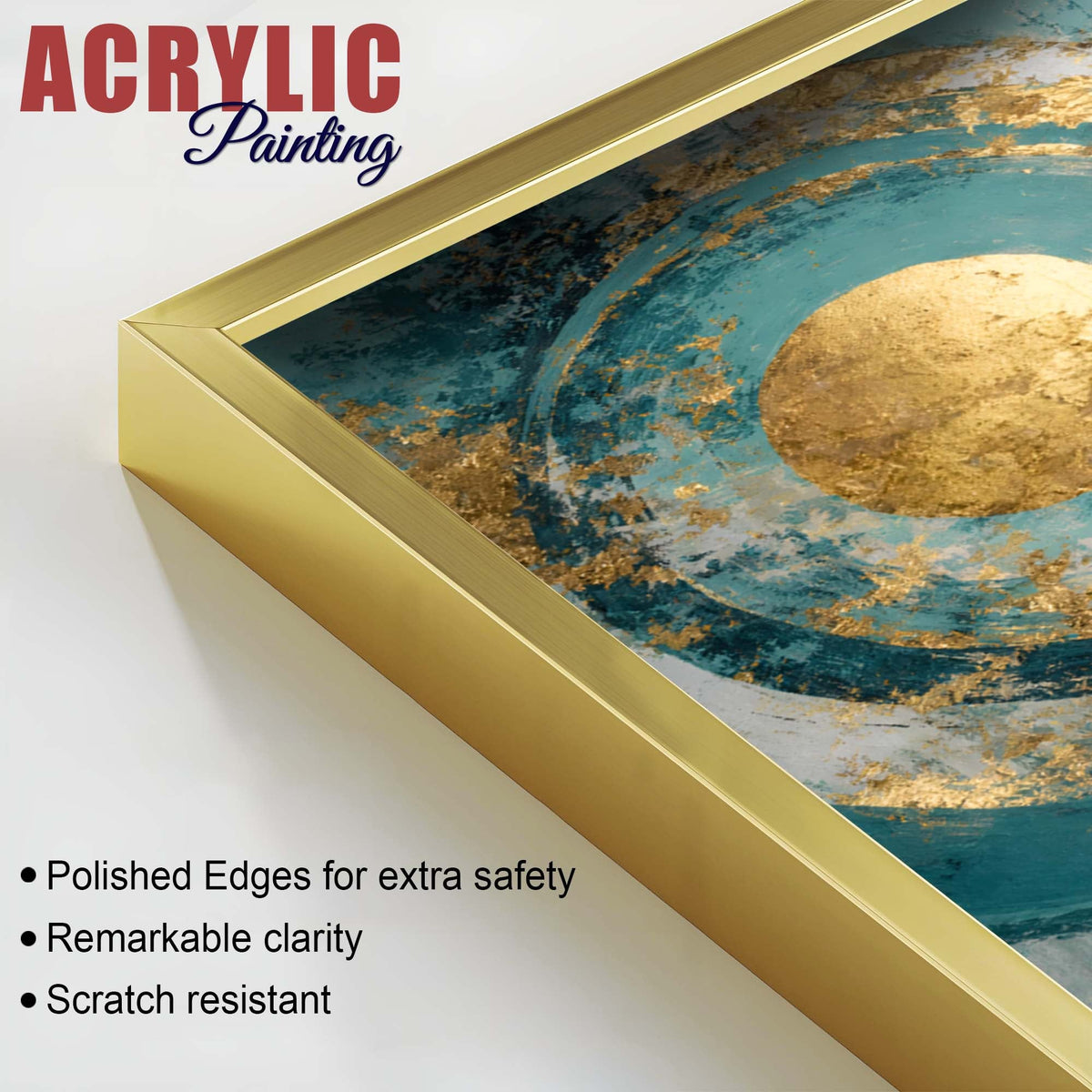 Modern Teal & Golden Geometric Abstract Acrylic Floating Wall Painting Set of 2