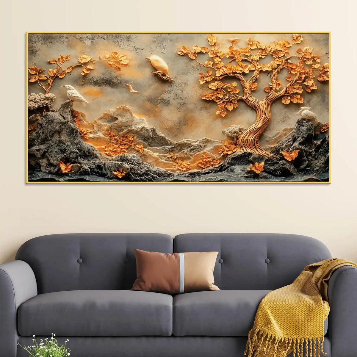 Modern Tree Abstract Texture Wall Art Canvas Painting for Home Decor
