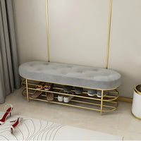 Modern Upholstered Gray Velvet Bench with Shoe Storage