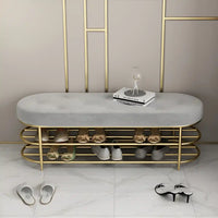 Modern Upholstered Gray Velvet Bench with Shoe Storage
