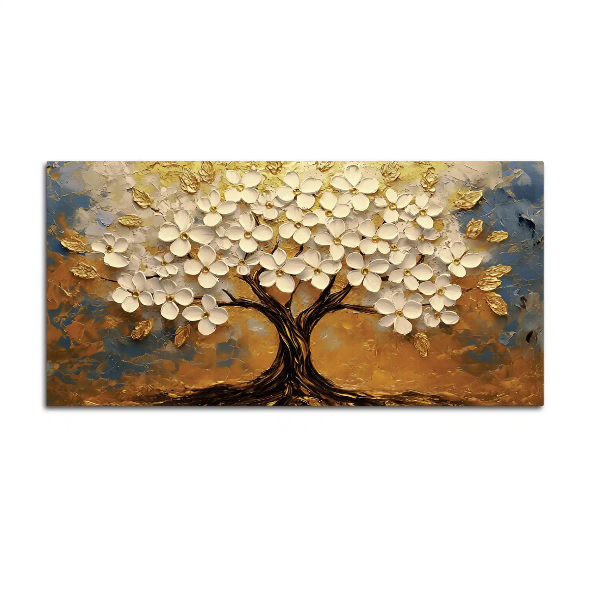 Modern White Floral Tree Canvas Painting for Living Room Décor