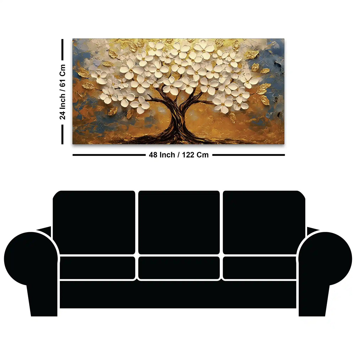 Modern White Floral Tree Canvas Painting for Living Room Décor