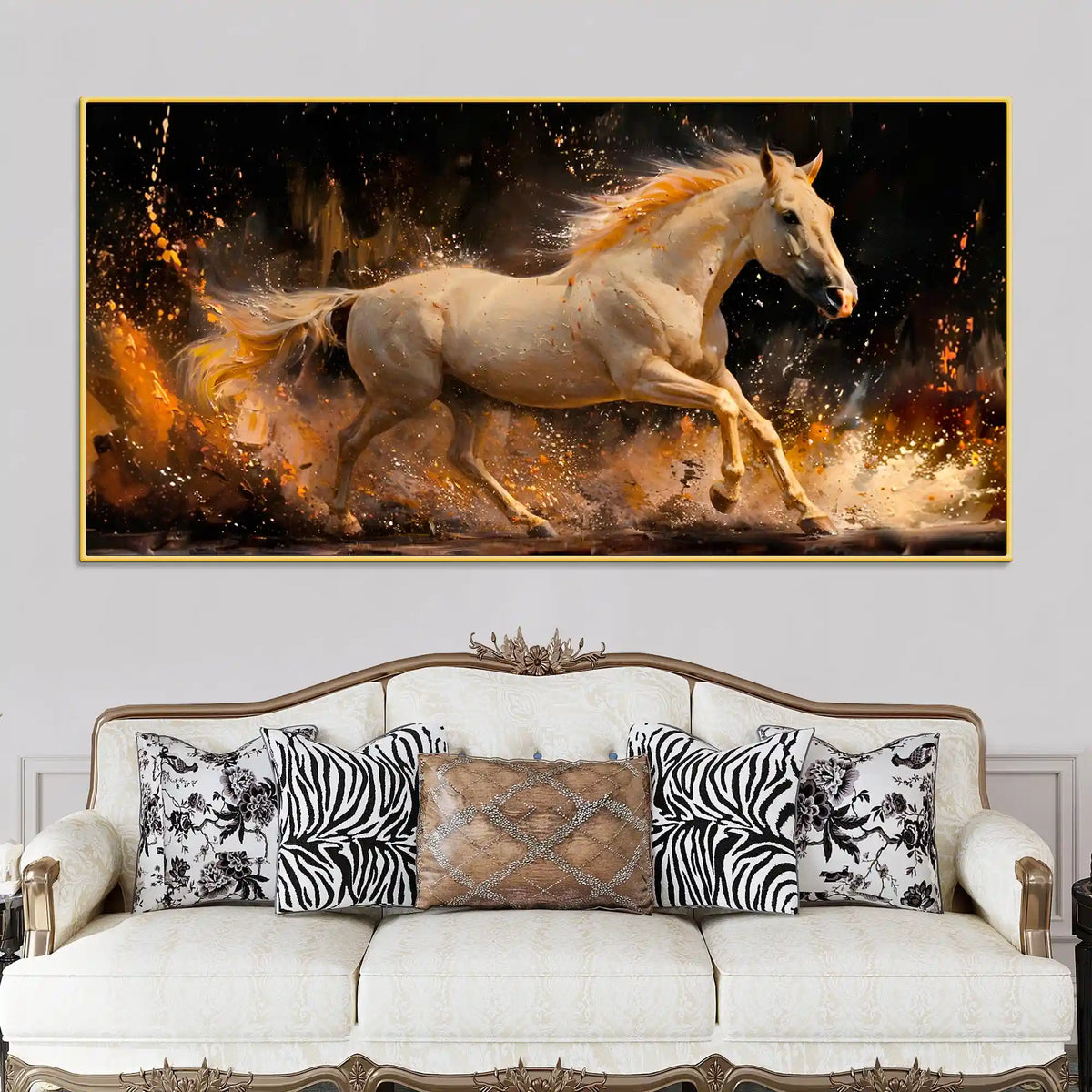 Modern White Horse Canvas Wall Art Abstract Painting for Luxury Home Decor