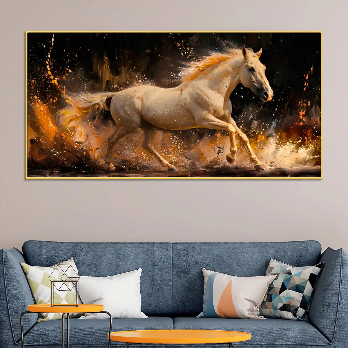 Modern White Horse Canvas Wall Art Abstract Painting for Luxury Home Decor