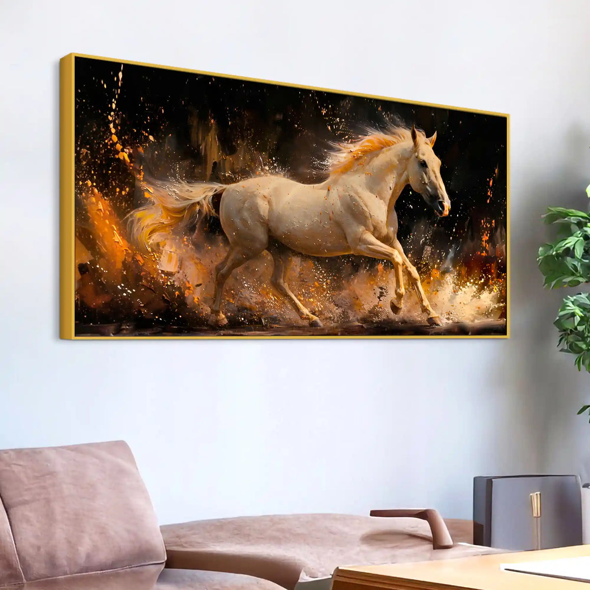 Modern White Horse Canvas Wall Art Abstract Painting for Luxury Home Decor