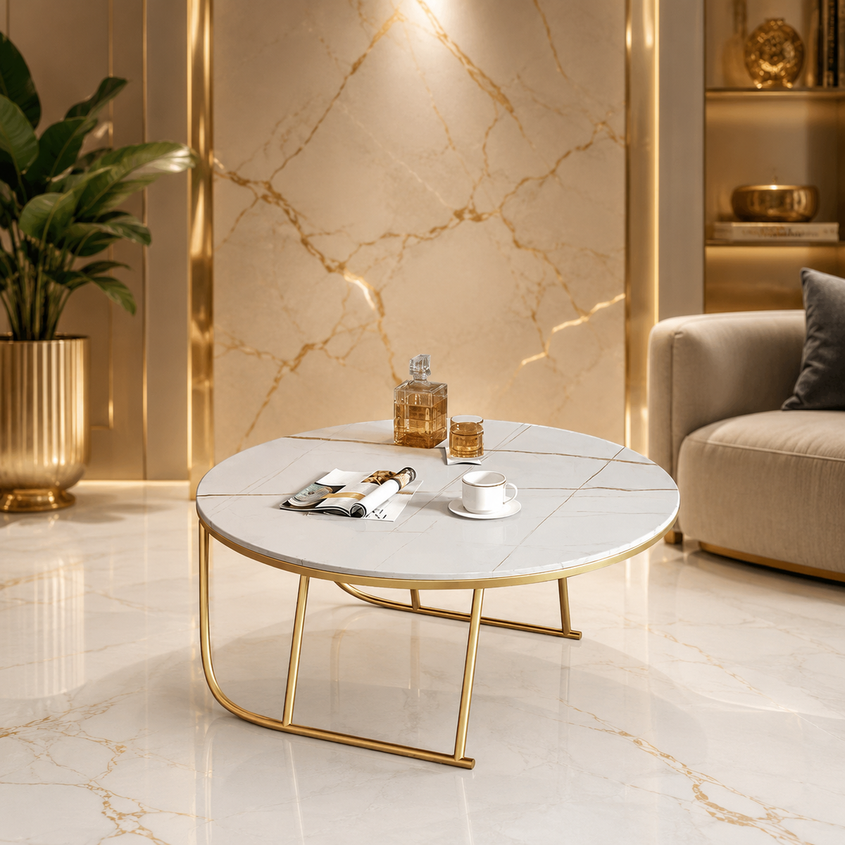 Modern White Marble & Golden Legs Table