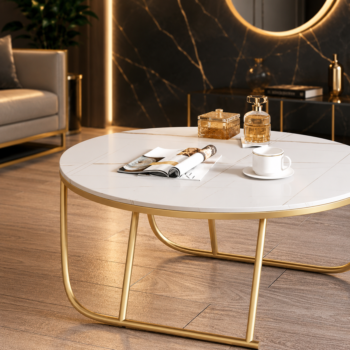 Modern White Marble & Golden Legs Table