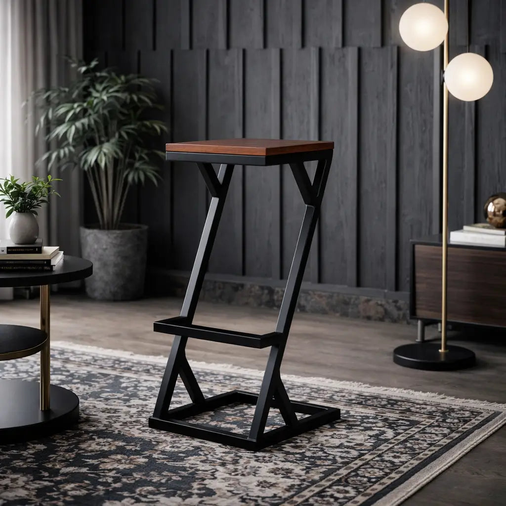 Modern Z Frame Metal Lounge Bar Chair with Wooden Seat