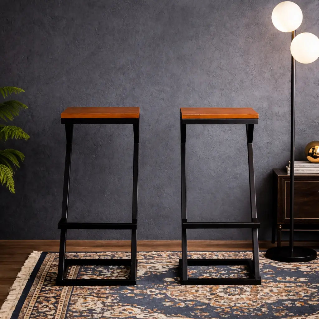 Modern Z Frame Metal Lounge Bar Chair with Wooden Seat