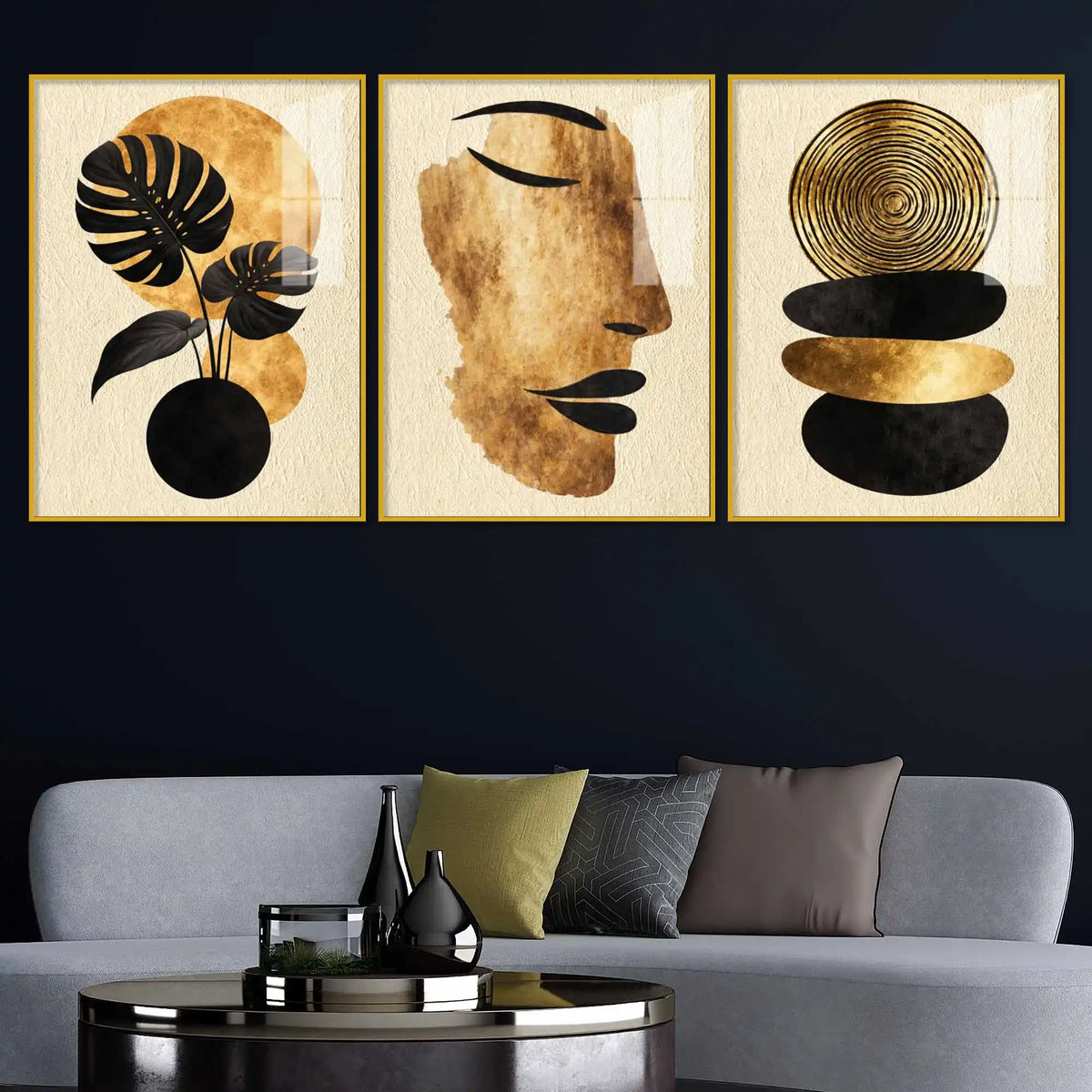 Modern Zen Elegance Acrylic Floating Frame Wall Painting Set of 3