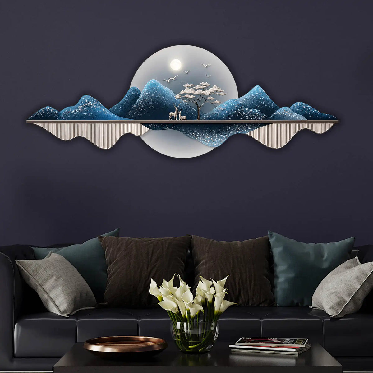 Moon Beyond the Mountains Crystal Glass Backlit LED Wall Art