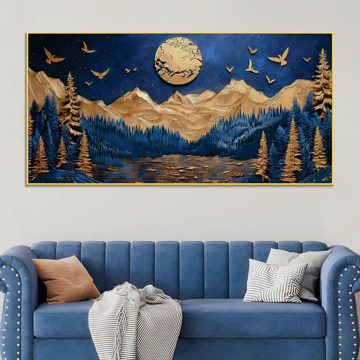Moon & Mountain Abstract Canvas Wall Art Painting for Home