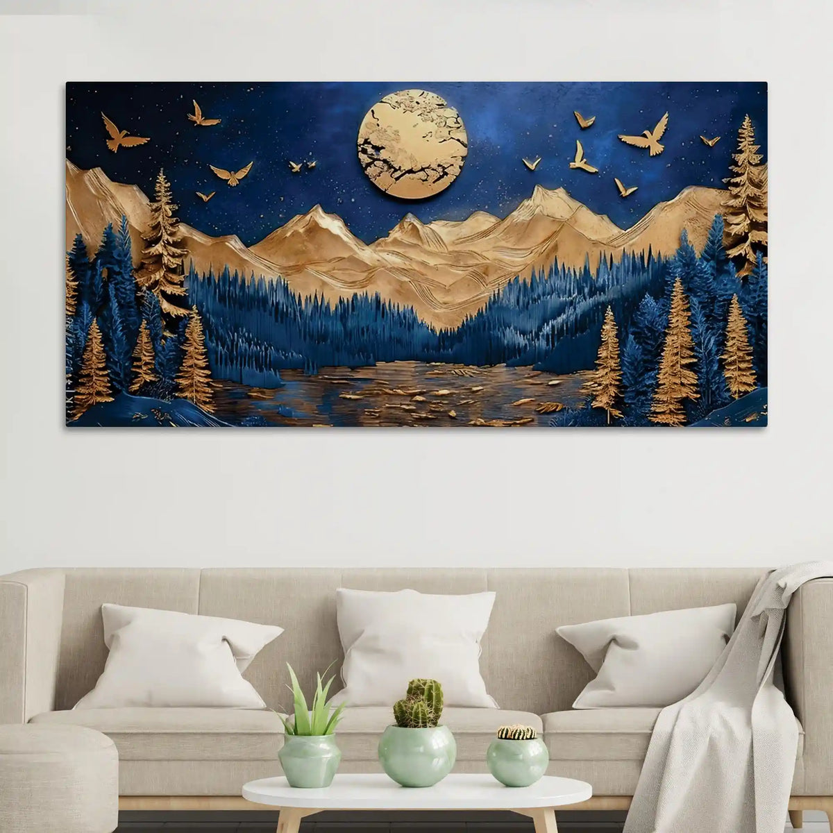 Moon & Mountain Abstract Canvas Wall Art Painting for Home