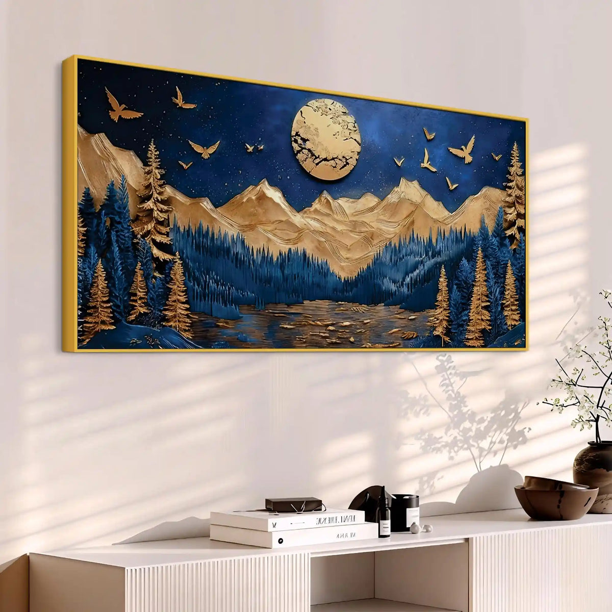 Moon & Mountain Abstract Canvas Wall Art Painting for Home
