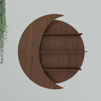 Moon Shape Designer Wooden Wall Shelf / Book Shelf, Walnut Finish
