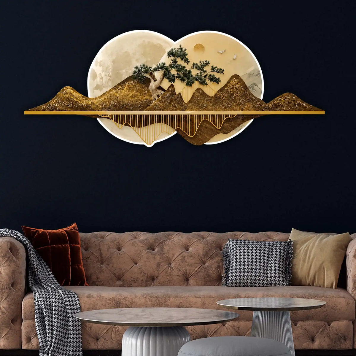 Moon & Sun Love Landscape Crystal Glass Backlit LED Wall Art