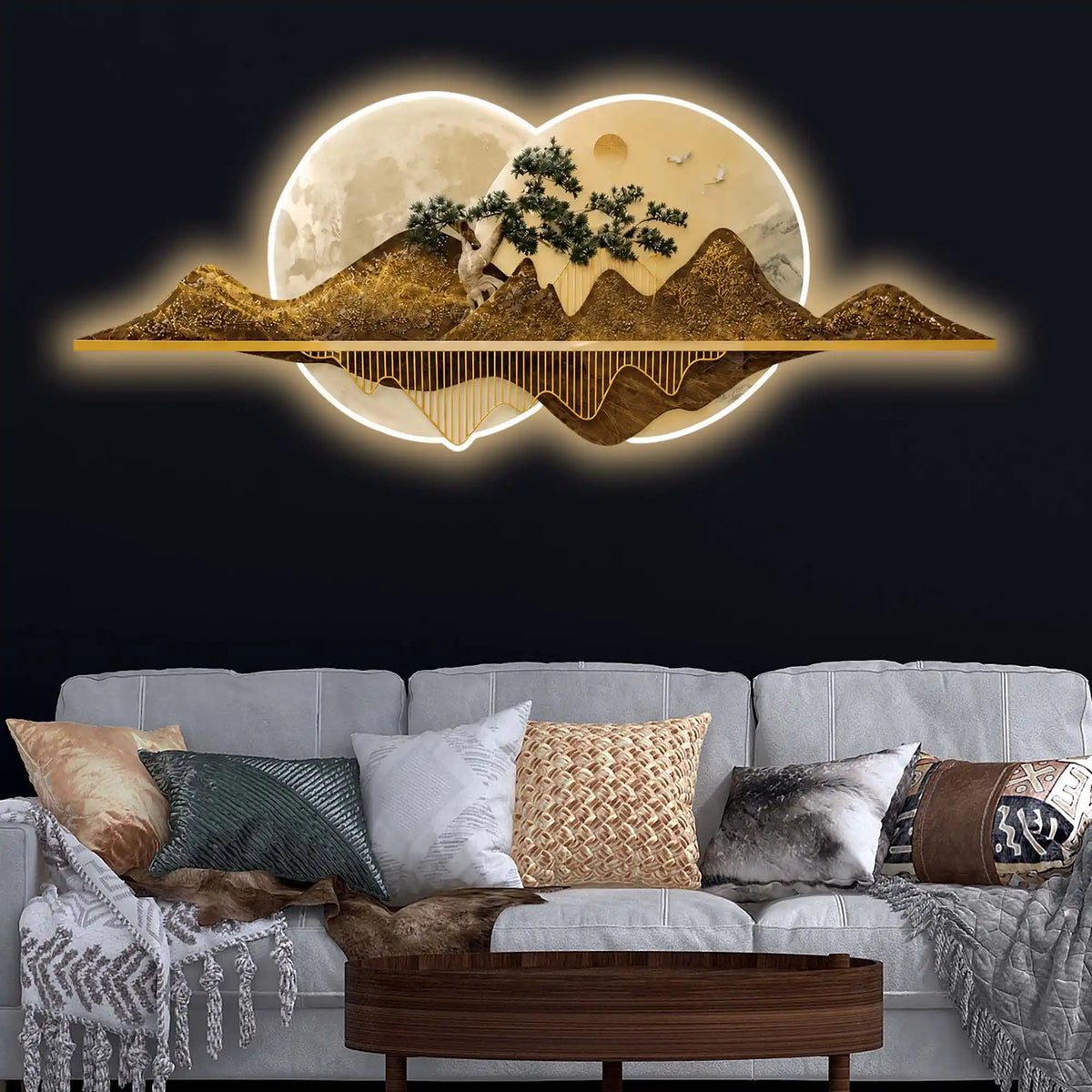 Moon & Sun Love Landscape Crystal Glass Backlit LED Wall Art