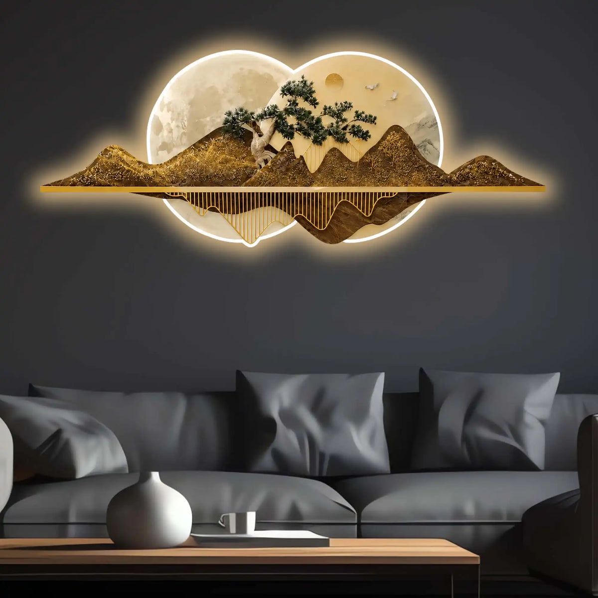 Moon & Sun Love Landscape Crystal Glass Backlit LED Wall Art