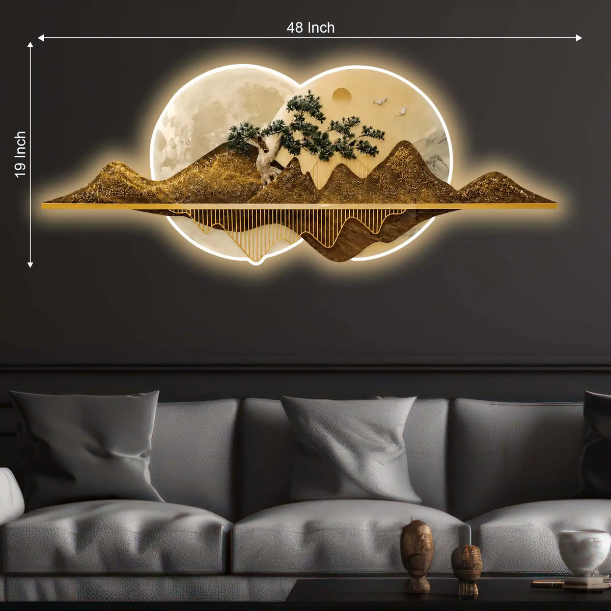 Moon & Sun Love Landscape Crystal Glass Backlit LED Wall Art
