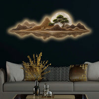 Moonlit Golden Peaks Premium Crystal Glass Backlit LED Wall Art