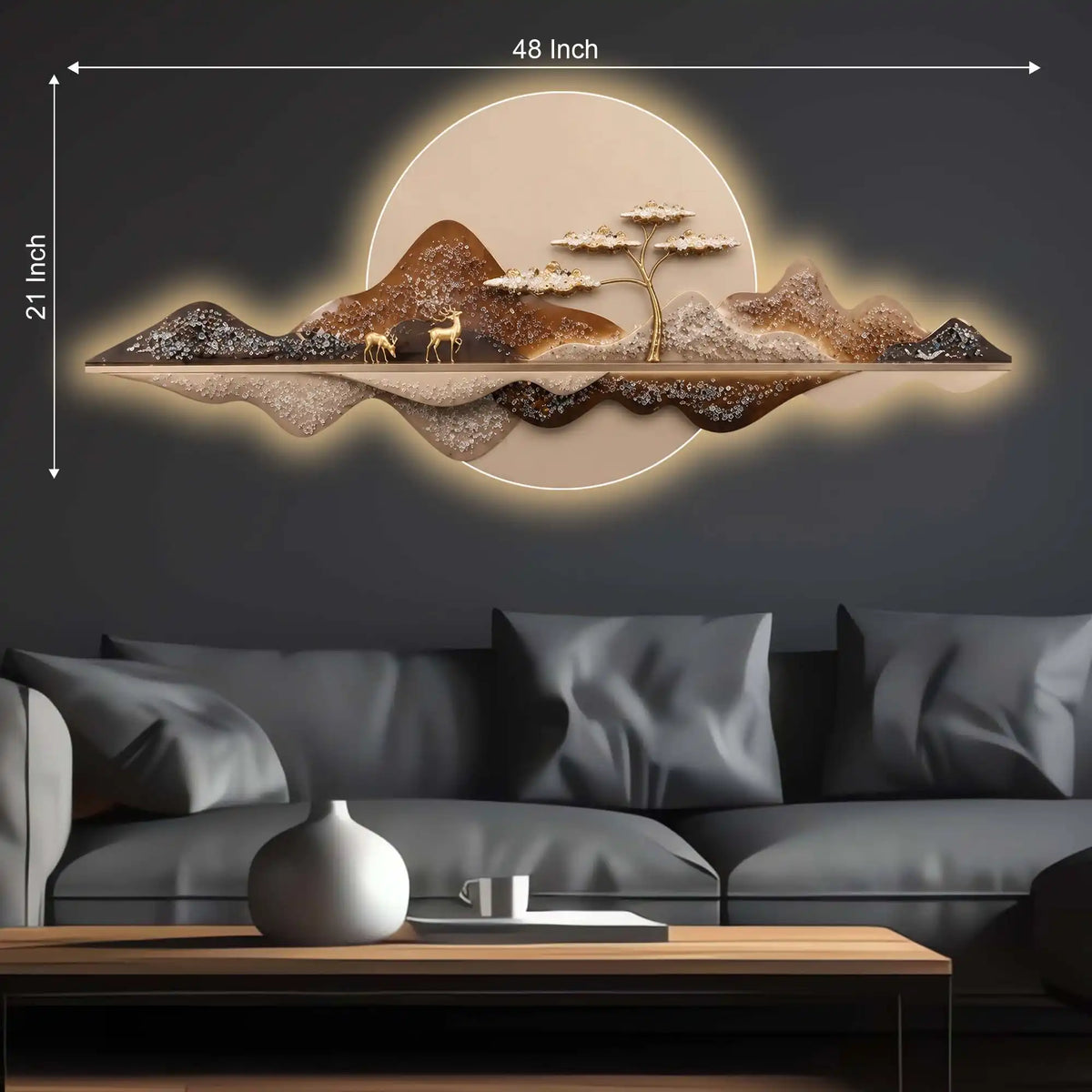 Moonlit Mountain Deer Crystal Glass Backlit LED Wall Art