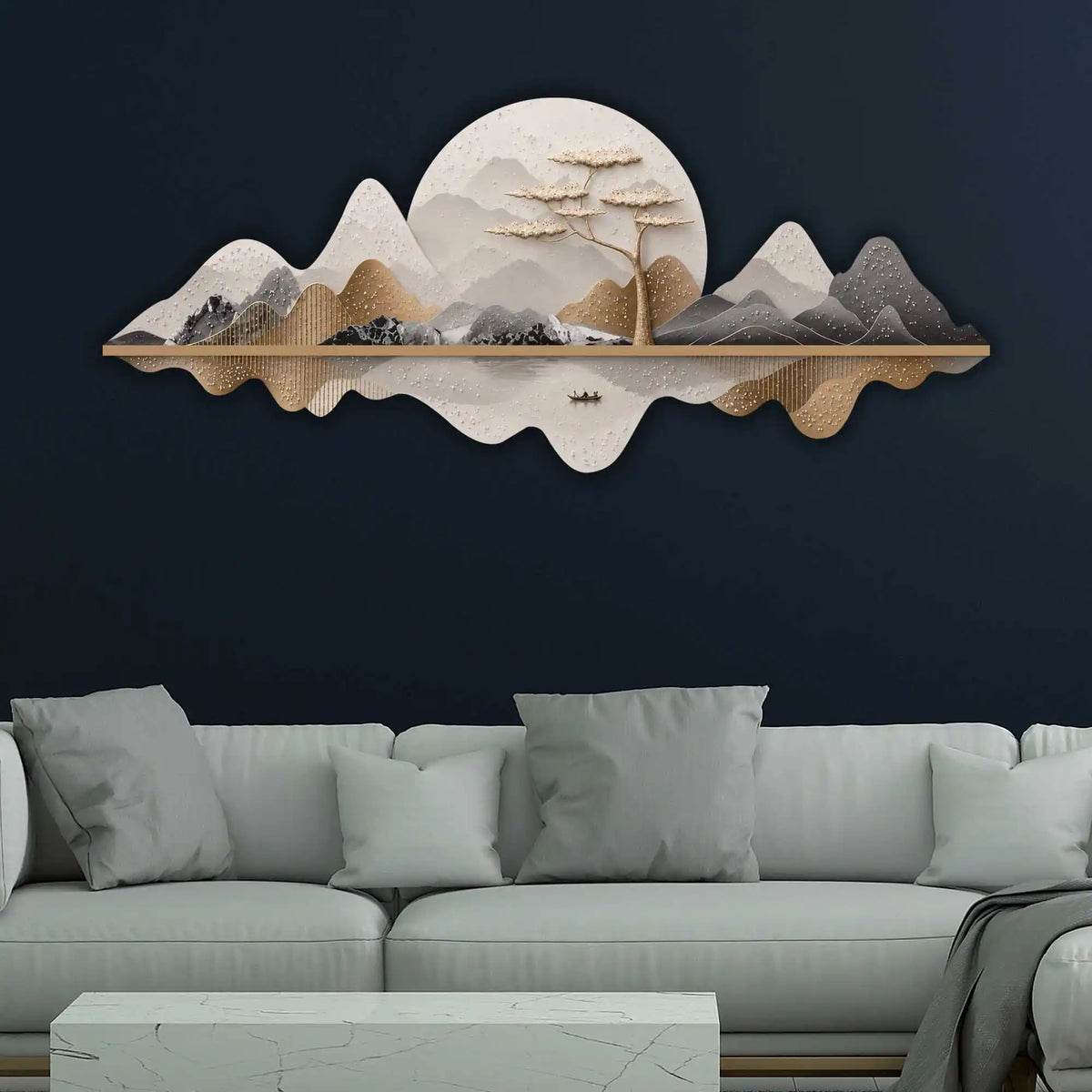 Moonlit Mountain Voyage Premium Crystal Glass Backlit LED Wall Art