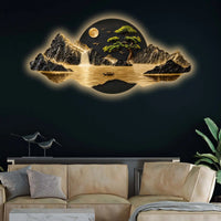 Moonlit Waterfall Bonsai Tree & River Crystal Glass Backlit LED Wall Art