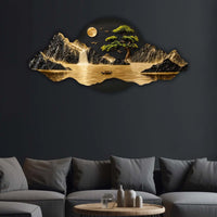 Moonlit Waterfall Bonsai Tree & River Crystal Glass Backlit LED Wall Art