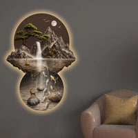 Moonlit Waterfall Koi Fish & Deer Crystal Glass Backlit LED Wall Art