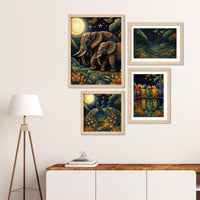 Moonlit Wildlife Art Wall Frame Set of Four