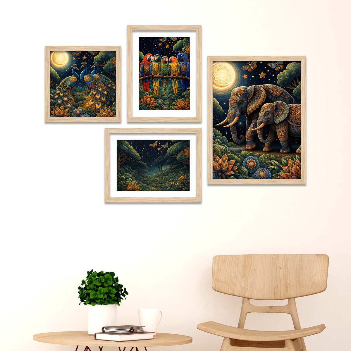 Moonlit Wildlife Art Wall Frame Set of Four