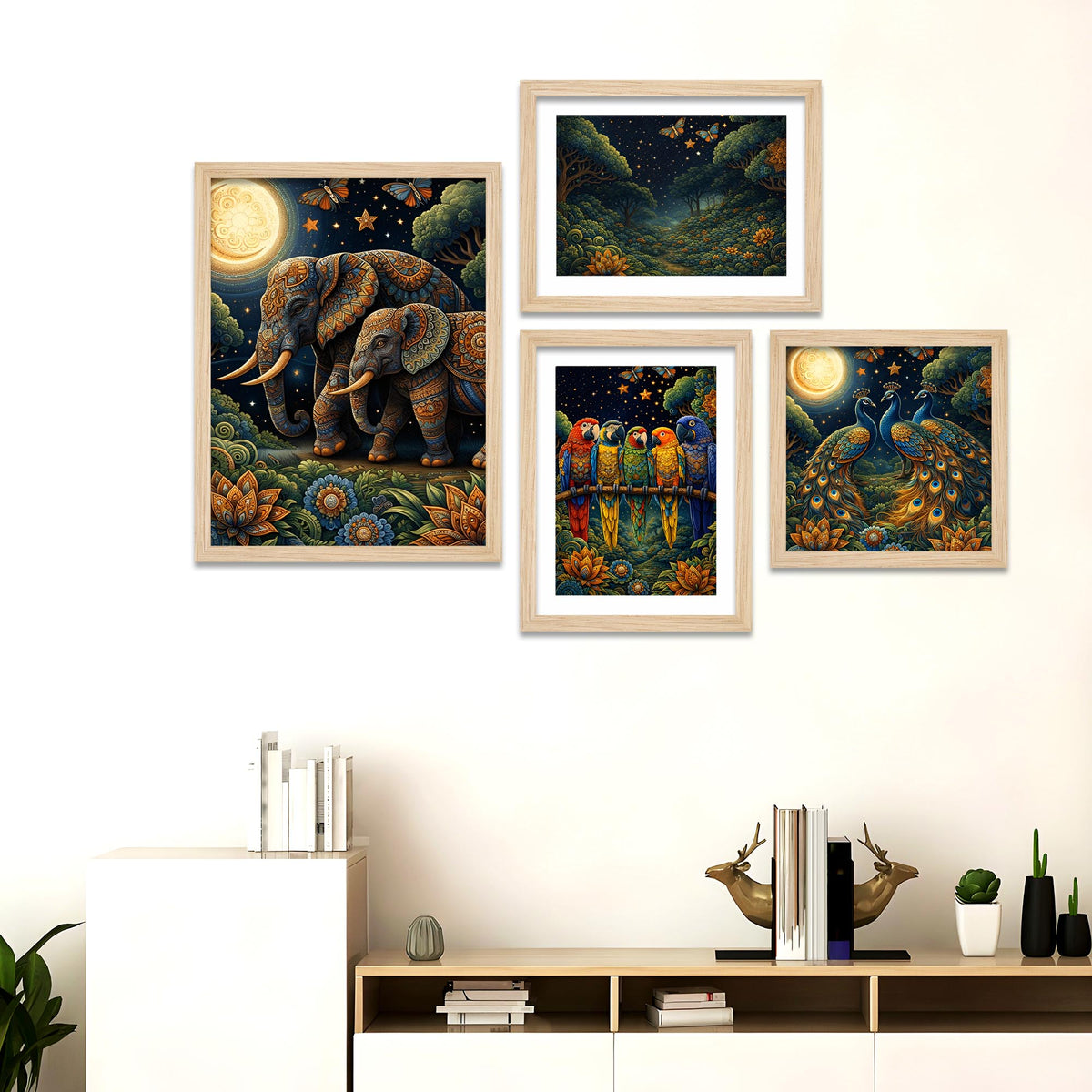 Moonlit Wildlife Art Wall Frame Set of Four