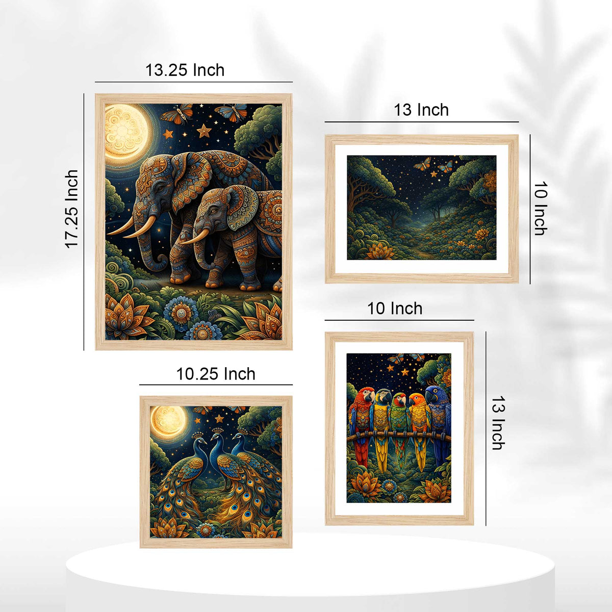 Moonlit Wildlife Art Wall Frame Set of Four