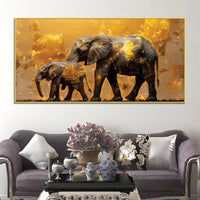 Mother Elephant with Baby Canvas Wall Painting