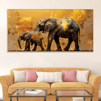 Mother Elephant with Baby Canvas Wall Painting