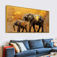 Mother Elephant with Baby Canvas Wall Painting