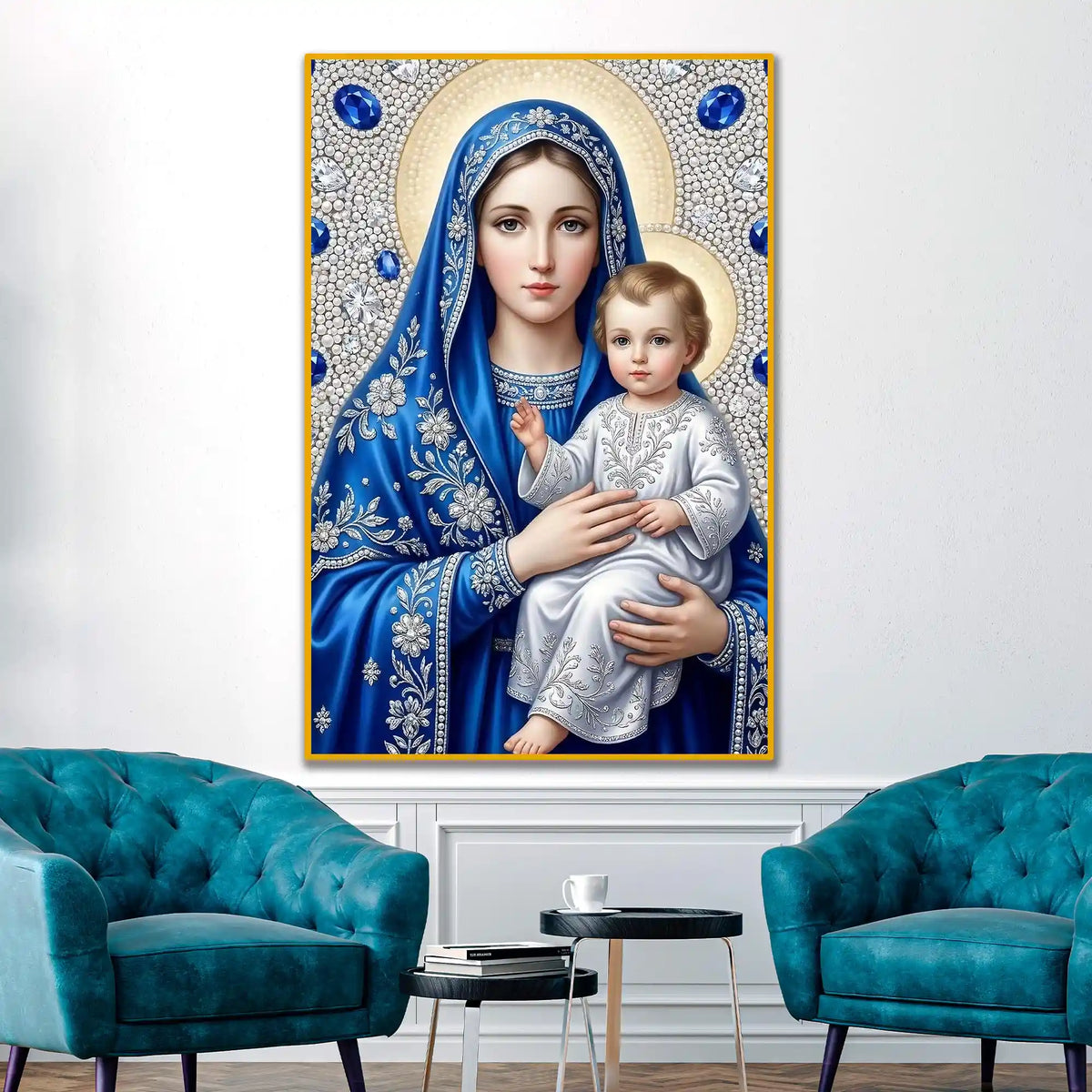 Mother Mary and Baby Jesus Floating Frame Crystal Wall Painting