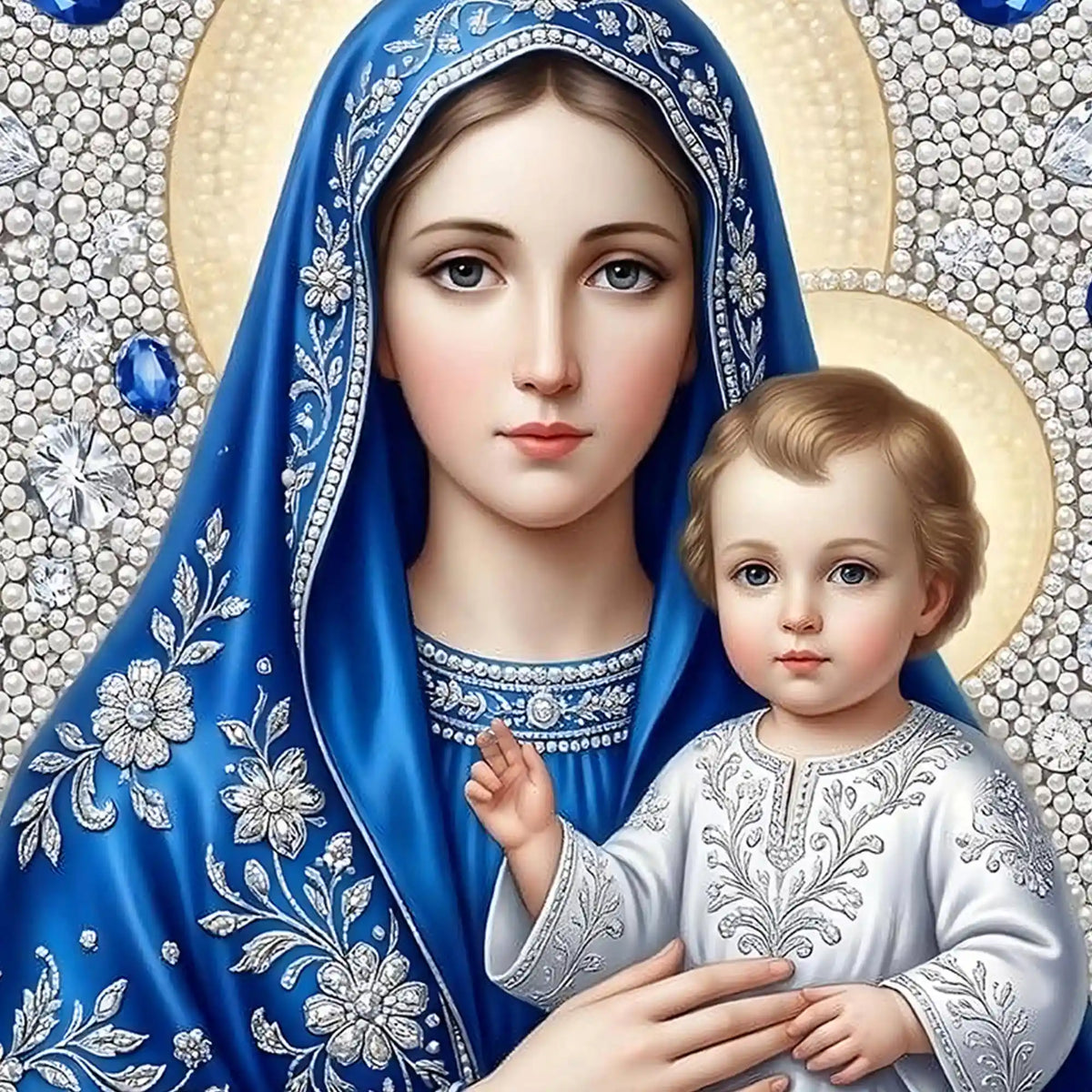 Mother Mary and Baby Jesus Floating Frame Crystal Wall Painting